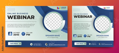 Business Conference live webinar banner invitation and social media post template. Business webinar invitation design. Vector