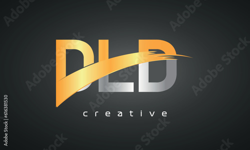 DLD Letters Logo Design with Creative Intersected and Cutted golden color photo