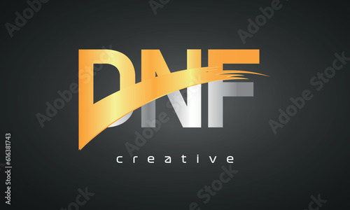 DNF Letters Logo Design with Creative Intersected and Cutted golden color photo