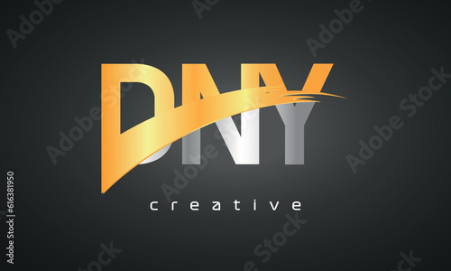DNY Letters Logo Design with Creative Intersected and Cutted golden color