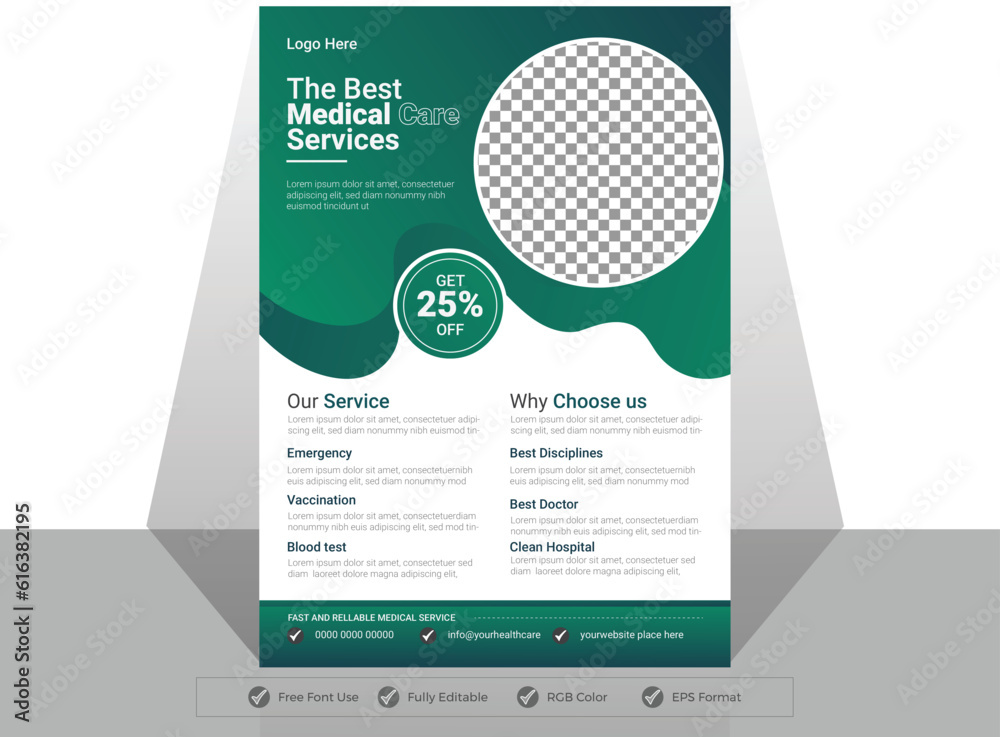 Corporate Business medical, Flyer poster pamphlet brochure cover design layout background, two colors scheme, vector template in A4 size.