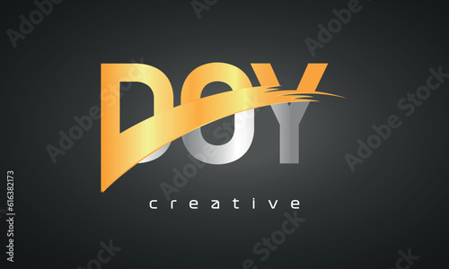 DOY Letters Logo Design with Creative Intersected and Cutted golden color