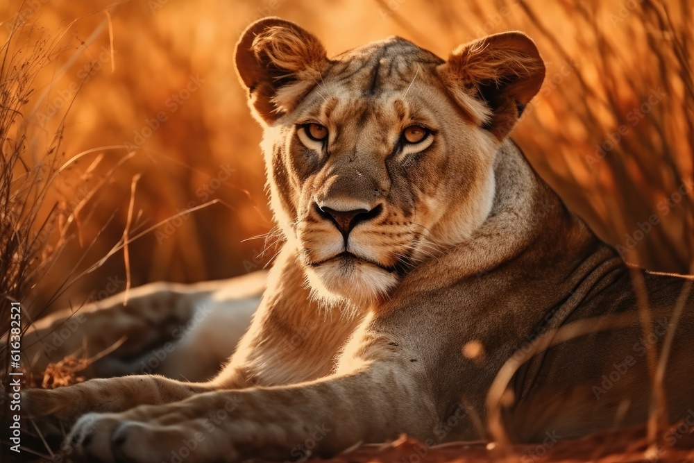 Fototapeta premium African Lioness Savanna's Fearless Hunter