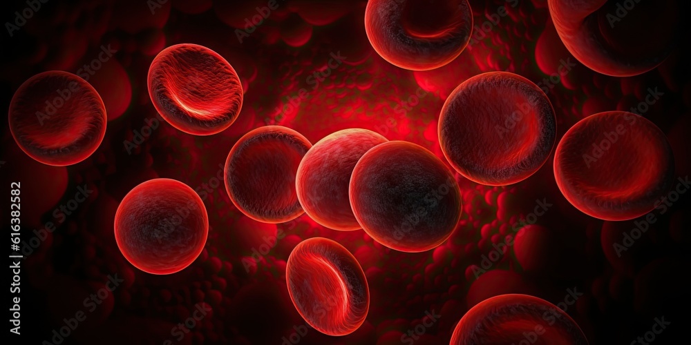 Microscopic View. Closeup of blood cells with dark background Generative AI illustrations