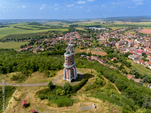 The aerial view of lookout tower near the city Kryry - Czech Republic, Europe photo