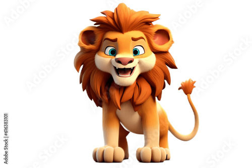 3D Cartoon Character  Brave Lion with Majestic Mane on Transparent Background. AI