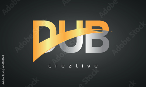 DUB Letters Logo Design with Creative Intersected and Cutted golden color