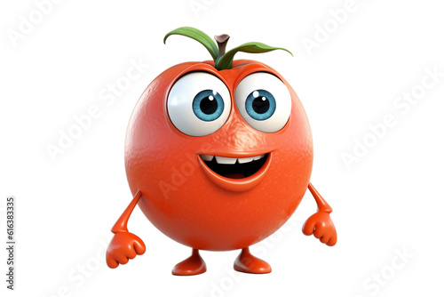 Goofy Tomato Cartoon Character with Googly Eyes in 3D on Transparent Background. AI