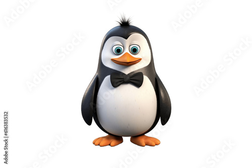 3D Cartoon Character: Quirky Penguin with Bow Tie and Suspenders on Transparent Background. AI