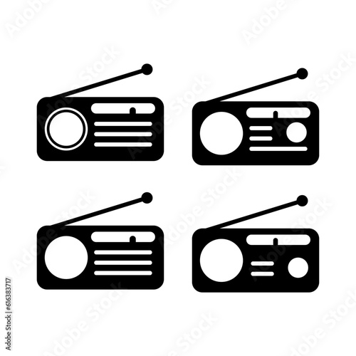 Set of Retro radio station icon, flat isolated music sound media button, web vector illustration