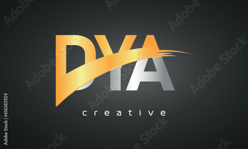 DYA Letters Logo Design with Creative Intersected and Cutted golden color photo