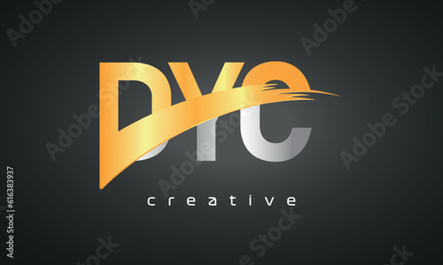 DYC Letters Logo Design with Creative Intersected and Cutted golden color photo