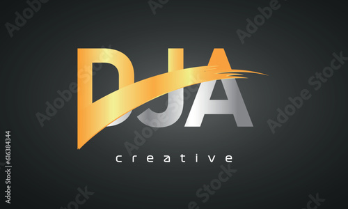 DJA Letters Logo Design with Creative Intersected and Cutted golden color photo