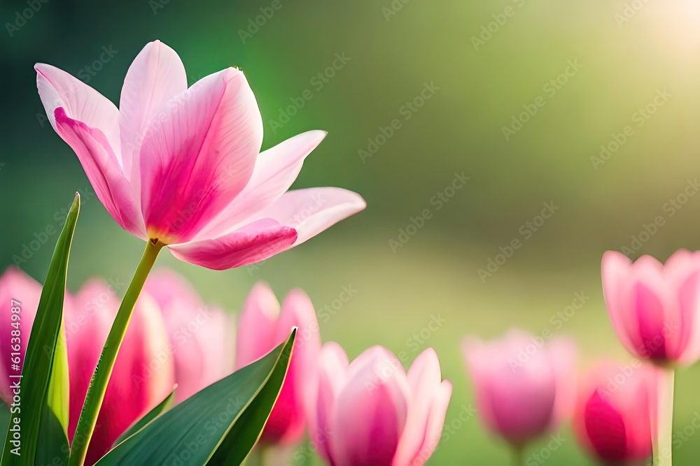 pink tulip,lotus flower blowing fully focused in a beautiful nature charming