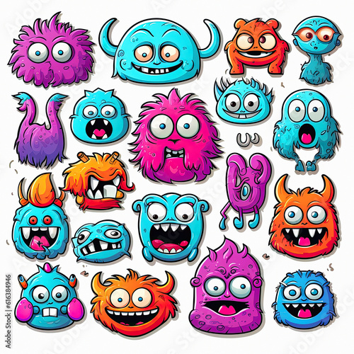 Wallpaper Mural Doodle Cute Monster Sticker Icons , ai generative Torontodigital.ca