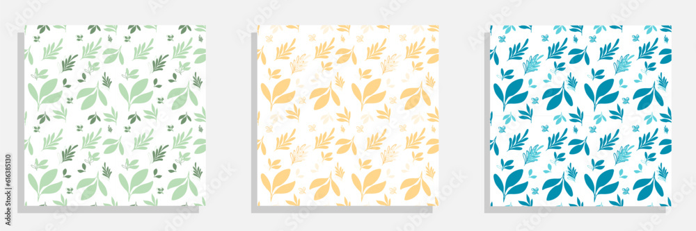 Set of Seamless Minimalistic Leaf Patterns On a White Background. Set of Seamless Minimalistic Leaf Patterns On a White Background.