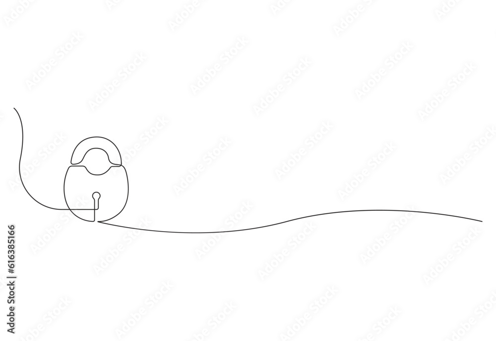 One continuous line drawing of padlock outline symbol password lock and ...