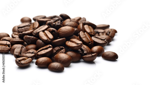 Roasted coffee beans on a white background. Generative AI.