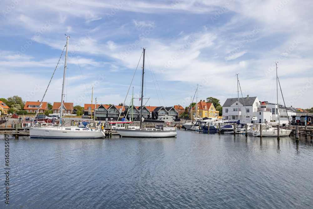Visit to Lohal's harbor with many fishing boats and leisure boats in Langeland, Denmark