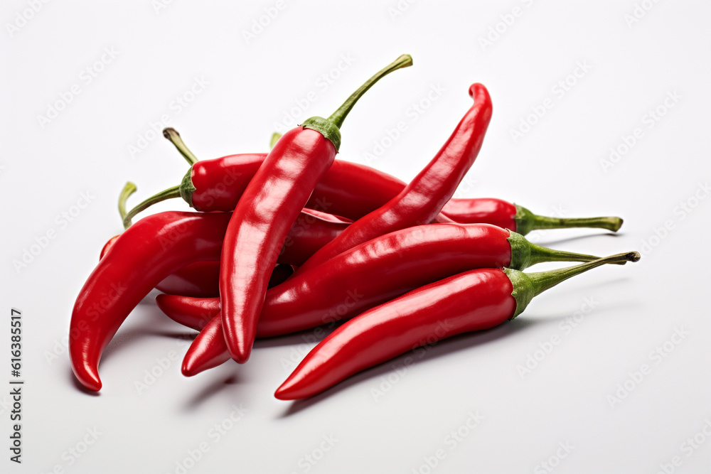 Red chili on a white background. Fresh red chili organic.