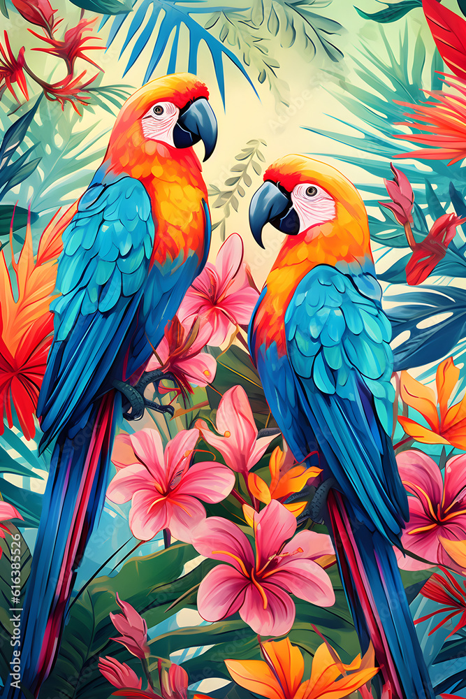 Paint of parrot on a branch