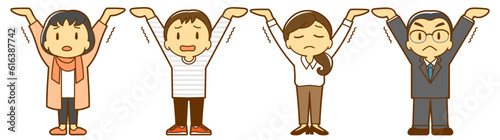 みんなで支え合い（人物のみ・困り顔）