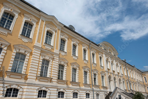 Facade of Rundale Palace in the Bauska Municipality in Latvia. Baroque yellow building