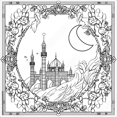 Wallpaper Mural Eid al Adha mosque lineart outline coloring drawing vactor  Torontodigital.ca