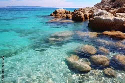 Spain Majorca Mallorca, mediterranean sea coast seaside of Peguera beach, Platja palmira. Generative AI
