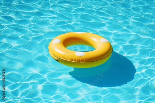 Colorful inflatable tube floating in swimming pool, summer vacation concept Generative AI
