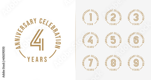 Set of anniversary logo design. 1, 2, 3, 4, 5, 6, 7, 8, 9, birthday symbol with minimalist style