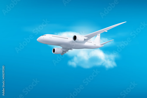 3d plane flight takeoff in sky vector concept