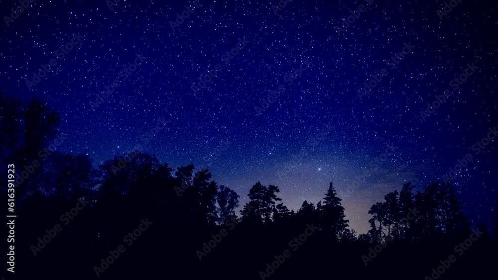 Night 4k time lapse with starry sky and landscape.