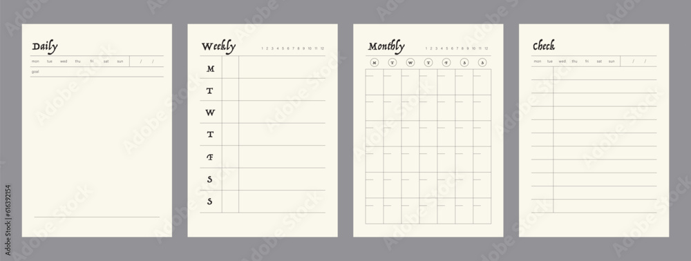 4 set of daily, weekly, monthly, check planner. Minimalist planner ...