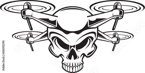 Human skull unmanned aerial vehicle drone illustration