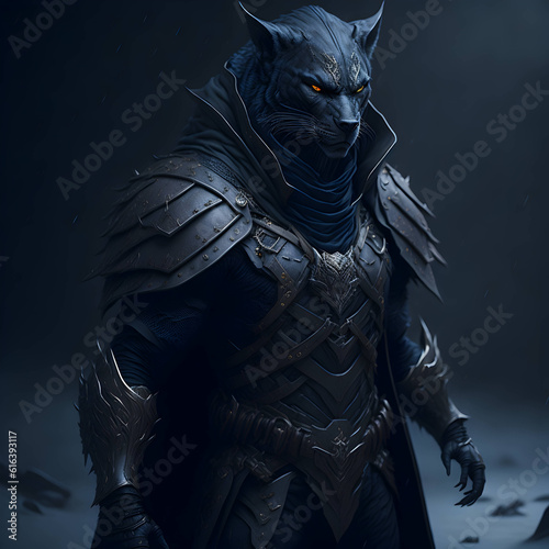 full body incredibly shadow magnificent, true shadow rogue male tabaxi, D&D realistic illustration art character whit snow panther head style , sharp lense, professional photographie, 30mm lense, deta