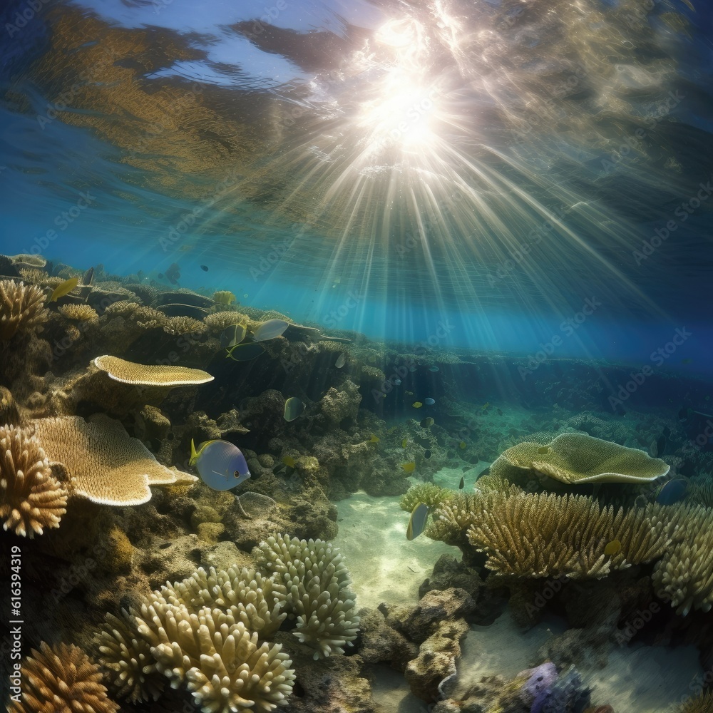 Naklejka premium coral reef and fishes