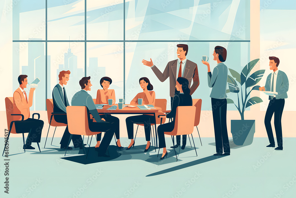 business people in a meeting, vector blue tones