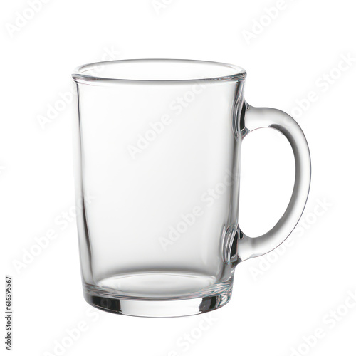 Blank empty glass mug isolated on transparent background. Generative AI.