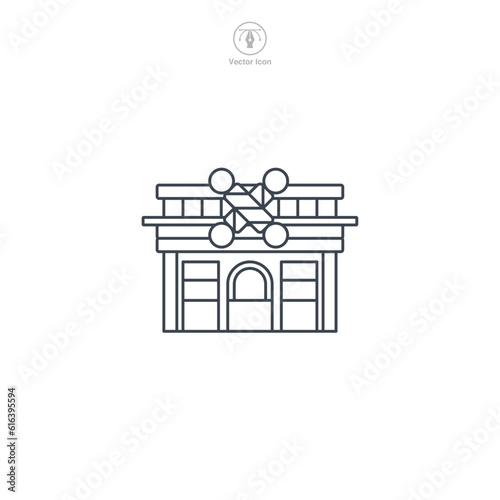 Barber Shop icon vector depicts a stylized grooming establishment, signifying hairstyling, grooming, men's care, fashion, and personal services