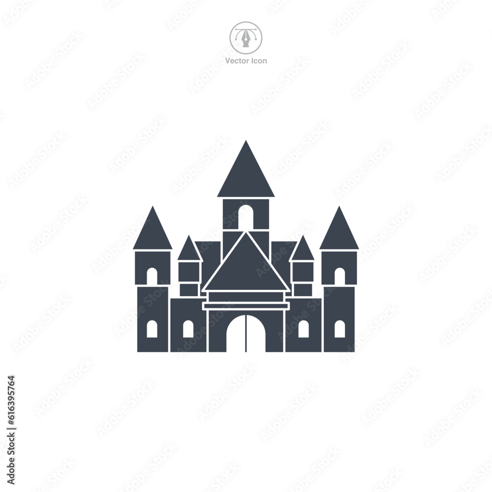Castle icon vector displays a stylized medieval fortress, symbolizing history, royalty, fortification, heritage, and fairy-tale themes Castle icon vector displays a stylized medieval fortress, symbolizing history, royalty, fortification, heritage, and fairy-tale themes