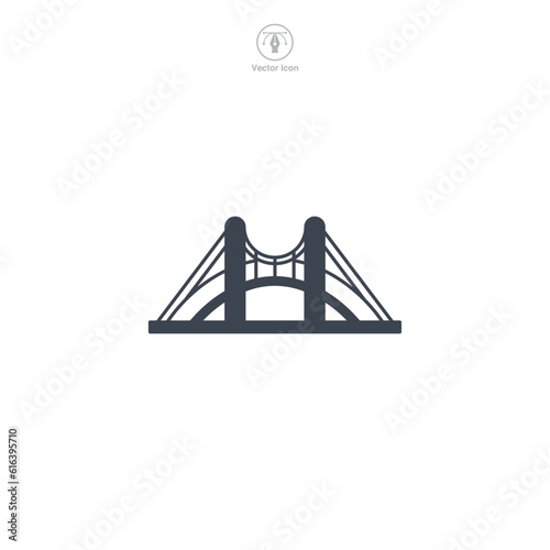 Bridge icon vector portrays a stylized architectural construct, signifying connection, transportation, travel, engineering, and urban structures