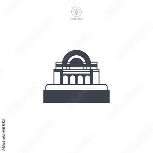 Dam icon vector shows a stylized water barrier, signifying hydroelectric power, water management, engineering, environment, and infrastructure