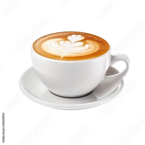 Double wall cup with cappuccino coffee isolated on transparent background. Generative AI.