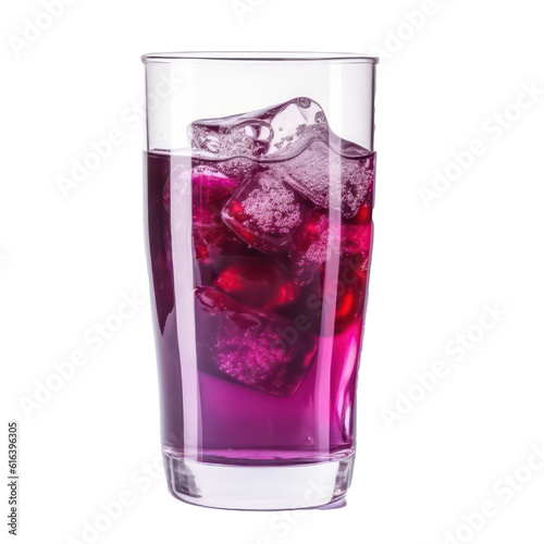 Glass of purple soda isolated on transparent background. Purple soda isolated on transparent. Generative AI.