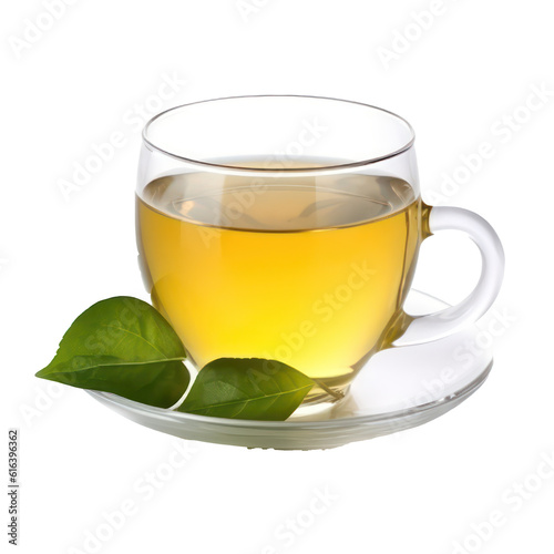 Glass cup of green tea isolated on transparent background. Green tea transparency. Generative AI.