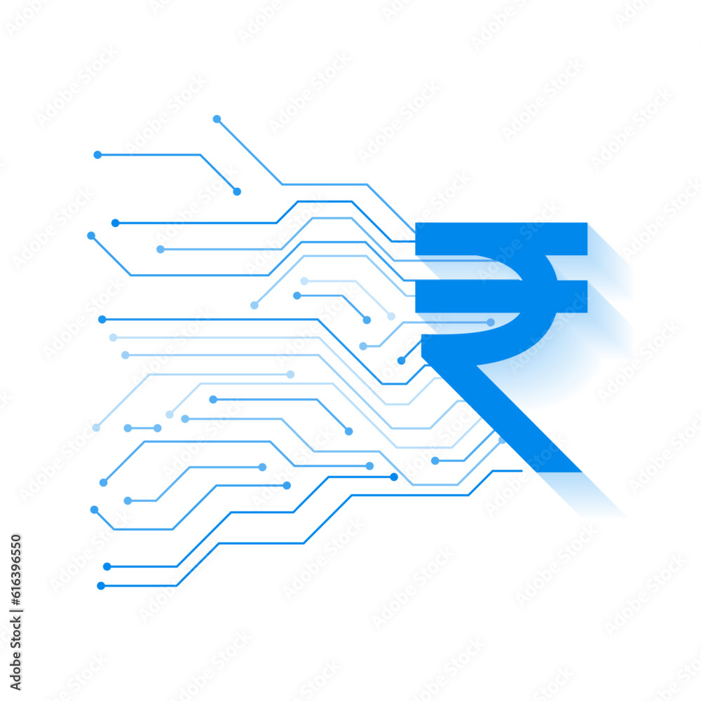 digital currency indian rupee white background with circuit lines digital currency indian rupee white background with circuit lines