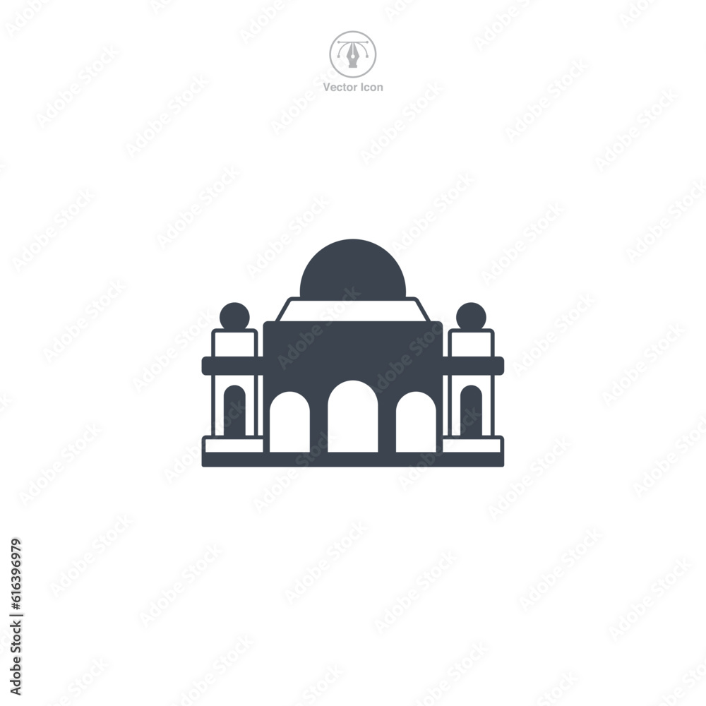 Temple icon vector illustrates a stylized place of worship, signifying religion, spirituality, prayer, faith, and diverse cultural traditions
