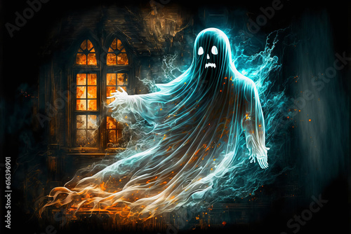 Spooky ghost with glowing eyes