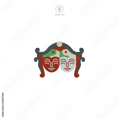 Theater icon vector depicts a stylized venue for performing arts, signifying drama, performance, entertainment, culture, and cinema